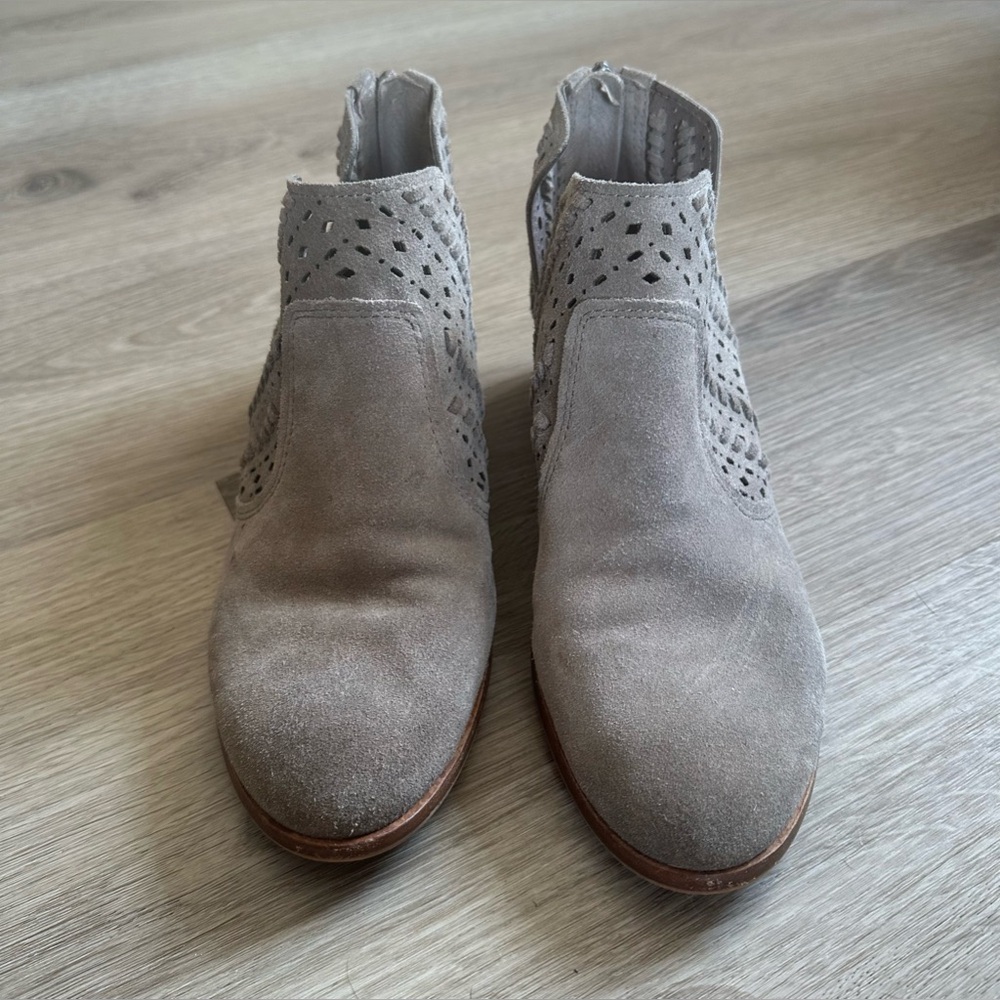Vince Camuto Prasata suede booties in taupe